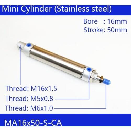 MA16*50 Pneumatic Stainless Air Cylinder 16MM Bore 50MM Stroke MA16X50-S-CA Double Action Mini Round Cylinder Air