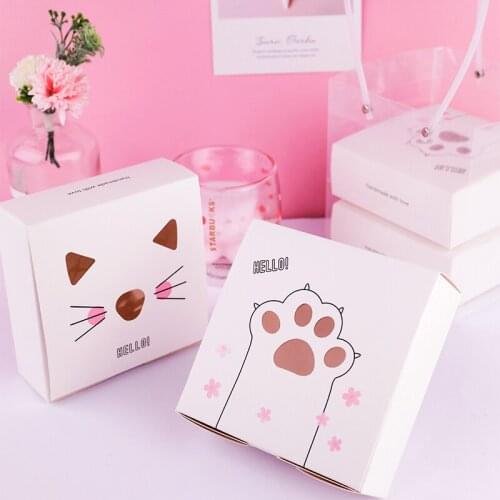 10Pcs Cute Cat Gift Box Wedding Cookie Packaging Box Candy Cake Boxes Birthday Party Favor Gift Bag DIY Decoration Supplies