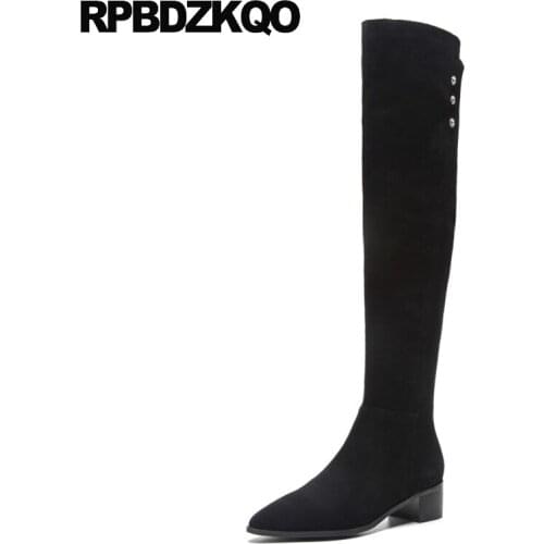 Luxury Pointed Toe Over The Knee Big Size Stretch Chunky Suede Slim Thigh Women Boots 10 Shoes New Rhinestone Plus High Diamond