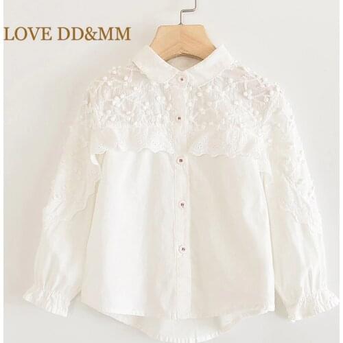LOVE DD&MM Girls Shirts 2021 Childrens Clothing Girls Flower Hollow Embroidery Sweet Lace Side Stand Long-Sleeved Blouse