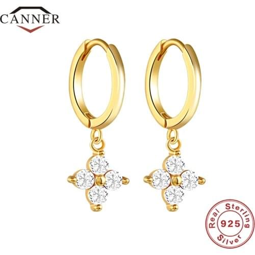 CANNER CZ Zircon Geometric 925 Sterling Silver Hoop Earrings For Women Piercing Earring Ear Buckle Earings Jewelry Pendientes