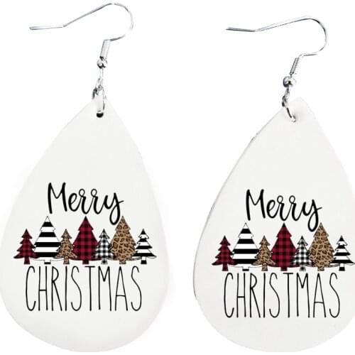 Earrings Merry Christmas Trees Cheetah Buffalo Plaid Stripes Santa Hat Faux Leather Earrings Bulk Wholesale Stock