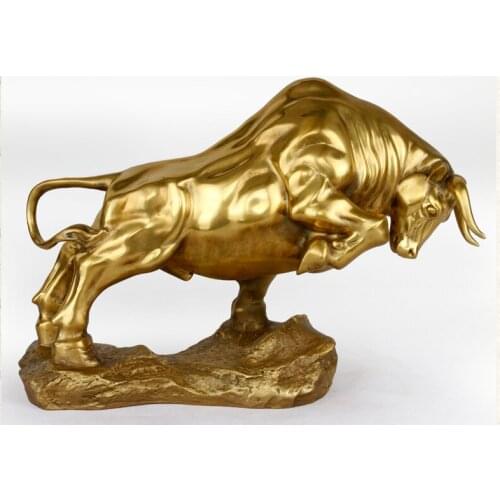 BEST Business gift - TOP COOL Home office fortune Mascot Money Drawing Charging Bull cattle Bronze art statue 31CM