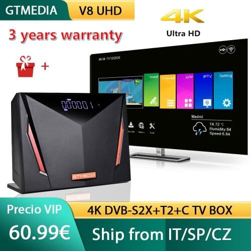 GTmedia V8 UHD Satellite TV Receiver 4K Ultra HD DVB-S2 T2 Cable H.265 Support Europe Country ACM Spain Set Top Box CA card slot