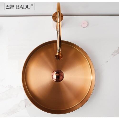 KTV Hotel Villa Art Basin Round Above Counter Basin Bathroom Wash Basin Rose Gold 304 Stainless Steel Wash Basin