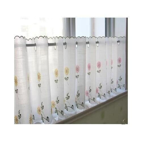 Embroidered half-cut floating curtain, short curtain, small window, shade and perforation-free kitchen curtain