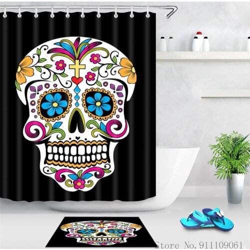 3D Colorful Flower Skull Digital Print Shower Curtain Fashion Waterproof and Mildew Proof Polyester Bathroom Partition Curtains