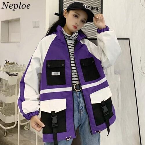 Neploe Womens Tooling Baseball Jacket 2021 New Harajuku Coat Long Sleeve Casual Hip Hop Jackets Female Fashion Streetwear 37758