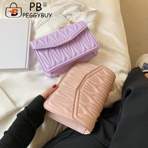 Vintage Women Pleated PU Crossbody Bag Casual Chain Solid Color Shoulder Bags Womens Fashion Flap Leather Handbags