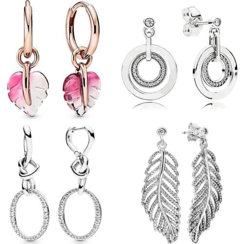 Original Signature Circles Feathers Knotted Hearts Symbol Of Love Earring 925 Sterling Silver Earrings For Women Europe Jewelry