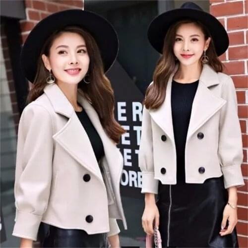 Female 2021 Woolen Coat Short Korean Version Of The Jacket Spring And Autumn Season New Coat Womens Loose Solid Color The New99