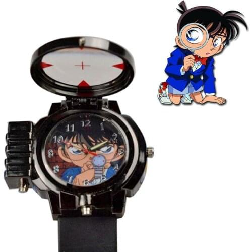 1 pcs Anime Quartz Watches Detective Conan Action Figures Can Launch LED Light Tag Detective Watch Kid Gift Toy