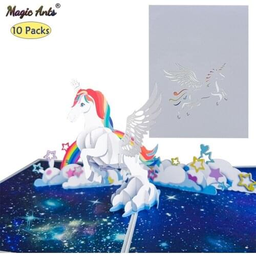 10 Pack Unicorn Card Gift 3D Pop-Up Birthday Cards for Kids Dad Business Cute Cartoon Animal Greeting Cards Handmade