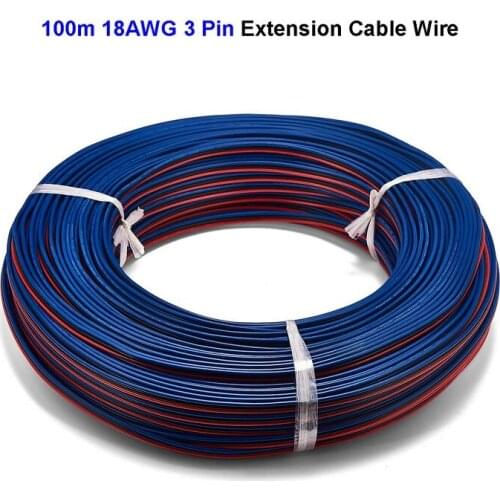 100m 3 Pin 18AWG Tinned Copper Electric Wire SM JST Connector Extension Cable For 5050 WS2811 LED Strip Light Controller