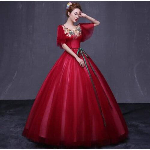 100%real wine red baroque 18th century medieval dress princess Renaissance Gown queen Victorian /Marie/ Belle Ball/ball gown