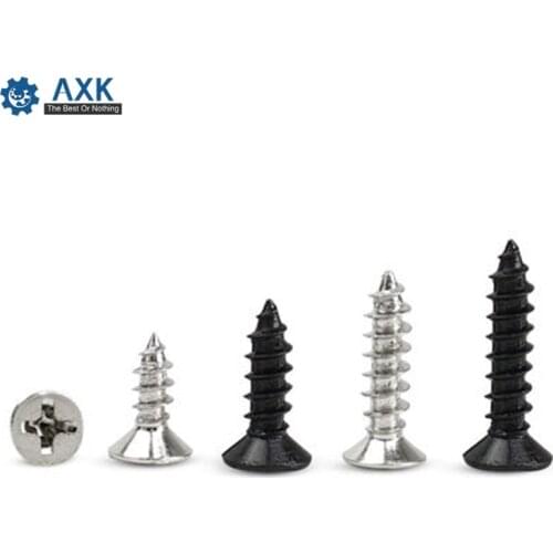 100Pcs DIN7982 M1.4 M1.7 M2 M2.3 M2.6 M3 KA Electronic Small Screws Self-tapping Screws Countersunk Flat Head Black