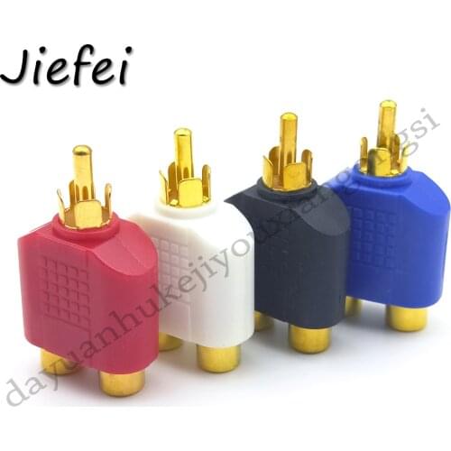 100pcs Gold plated RCA Y Splitter AV Audio Video Plug Converter 1 Male to 2 Female Adapter Kit Lotus AV Jack RCA Plug To Double