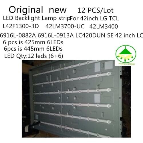 12 PCS/Lot 874mm LED Backlight Lamp strip 12leds For 42" LG TCL L42F1300-3D 6916L-0882A 6916L-0913A LC420DUN SE