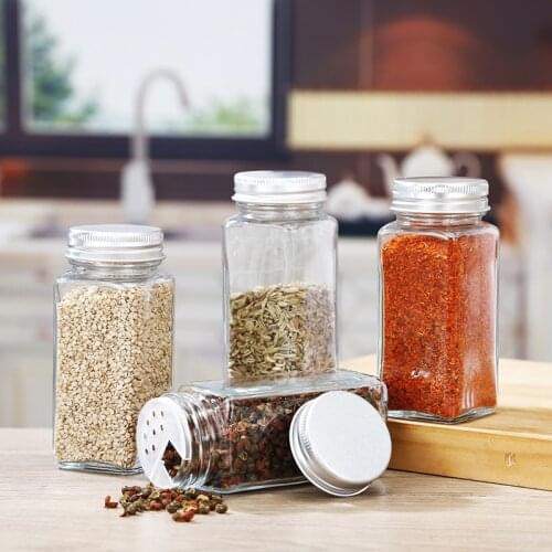 12PCS set seasoning jar square glass container seasoning bottle kitchen and outdoor camping seasoning container