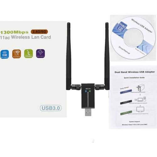 2.4G/5.G Wifi USB Adapter 1300Mbps RTL8812BU Dual Band For PC Black Ethernet WiFi Dongle External Antenna Receiver Network Card