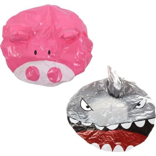 2 Pcs Novelty Design Animal Waterproof Shower Cap Bath Dry Hair Cover Protector Hat, Gray & Pink