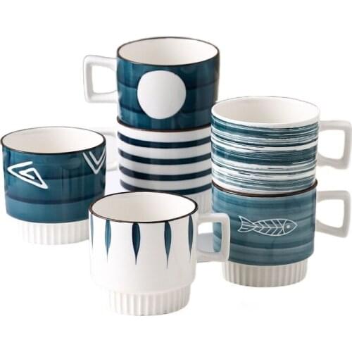 300-400ml Porcelain Hand Painted Mug Thread Fish Underglaze Breakfast Coffee Milk Scented Tea Couple Water Cup Fashion Drinkware