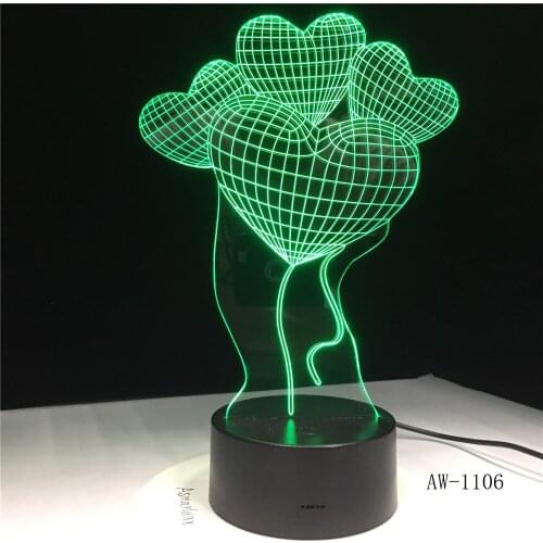 3D LED Lamp Love Heart Balloons Creative Valentines Day Gift 7 Colors Changing Lamp Acrylic New Year Home Deco AW-1106