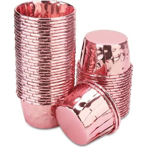 50PCS/Set Greaseproof Paper Tray Cake Cup Double-sided Aluminum Foil Curling Paper Cup High Temperature Resistance Cake Cups