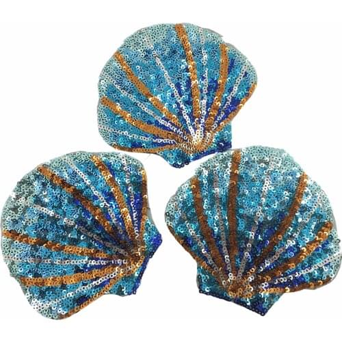 6pc 12x10cm Fan Shell Embroidered Patch Sequin Beaded Applique Scallop Patches For Clothing Jeans Bags Appliques Parches AC1094
