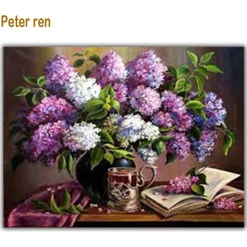 Diy 5d diamond painting Lilac cup book diamond embroidery flowers square diamond mosaic sequins art full embroidery elmas mozaik