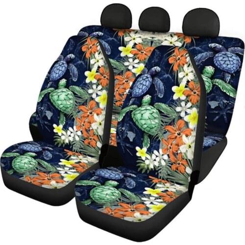 HUGSIDEA Front and Back Car Seat Cover Polynesian Plumeria Sea Turtle Universal Auto Seat Protector Car Internal Accessories