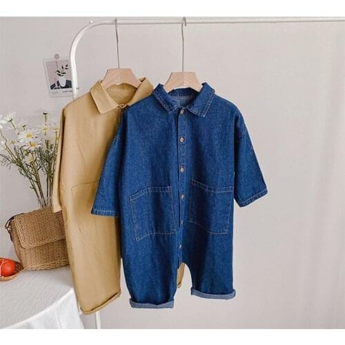Childrens clothing jumpsuit 2021 autumn boys and girls casual denim baby childrens clothing Japanese and Korean style 1-7 year