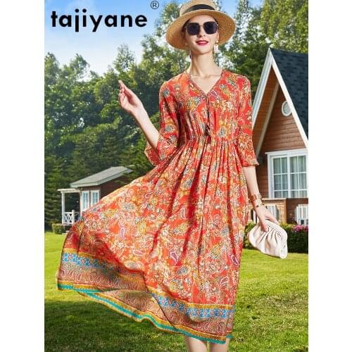 Long for Dress Womens Clothing 100% Silk Boho Dresses Womenswear Real Silk Women Dresses Kobieta Sukienka TN2540