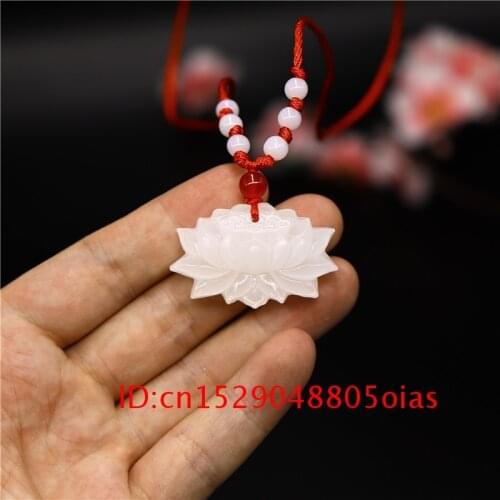 For Gifts Jade Fashion Men Necklace Jewelry Pendant White Women Charm Amulet Carved Chinese Lotus Natural