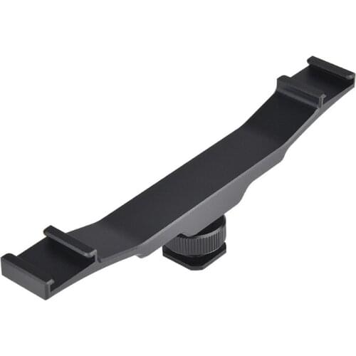 Dual Cold Shoe Mount Extension Bar, 2 Coldshoe Mounts Double Bracket Extension Rod with 1/4" Thread Hole for Mic&Monitor