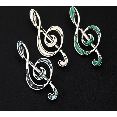 Elegant Abalone Mother of Pearl Music Note Brooch Shell malachite Pin Women Men Singer Party Concert Accessories Gift Jewelry