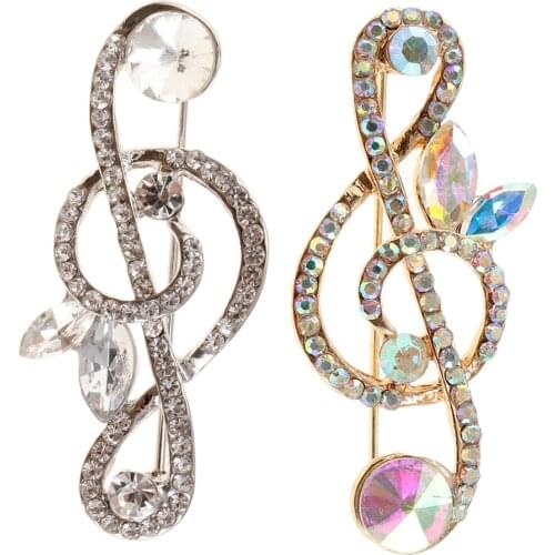 Elegant Crystal Rhinestones Music Note Brooch Pin Jewelry For Musicians