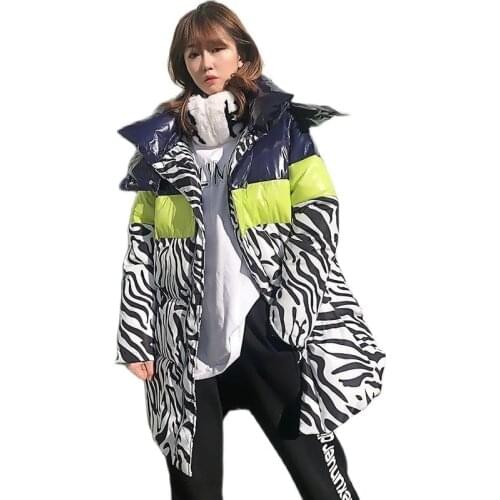 European Fashion Brand Fashion Padded Jacket Zebra Pattern Women Winter Coat 2021 New Thick Loose BF Womens Parka Hooded Jacket