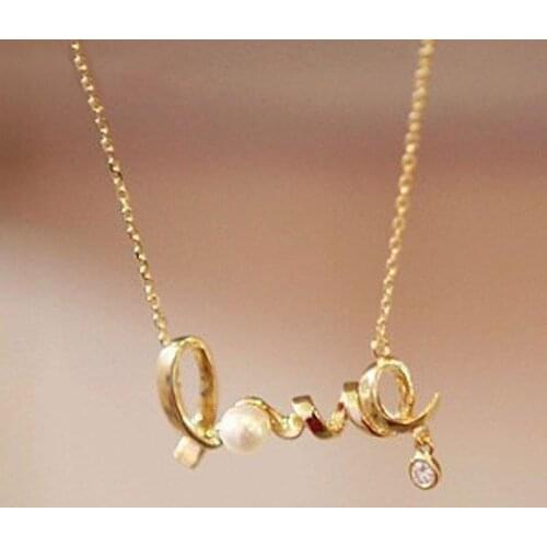 Korean Fashion LOVE Pearl Pendant Necklace Elegant Charming Women Wedding Party Jewelry Romantic Valentines Girlfriend Gifts