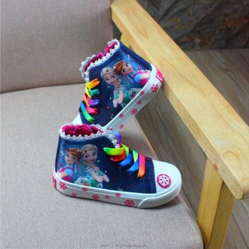 New Autumn Kids Shoes For Girls Sneakers Elsa Anna Princess Canvas Children Shoes Denim Running Sport Baby Big Girls Shoes 2-14T