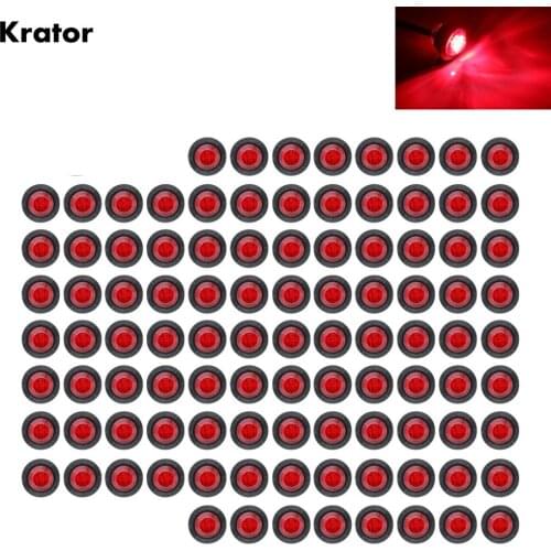 100PCS 3/4 INCH Round Red LED Light Front Rear Side Marker Indicators Light for Truck Bus Trailer Caravan Boat Motocycle 12V