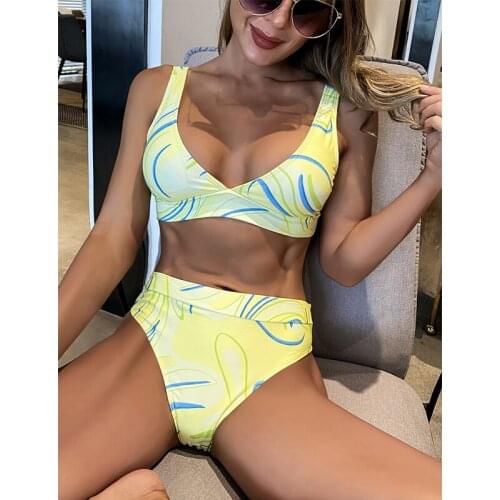 Push Up Swimsuit V Neck Bikini Print Swimwear High Waisted Beach Wear Summer Two-piece Bikini Set Brazilian Bathing Suits Female