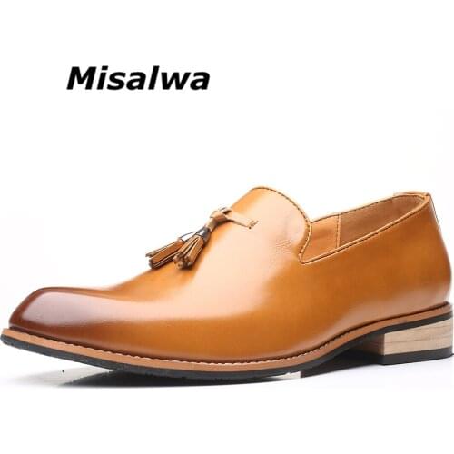 Misalwa Dropshipping 38-47 Size Red Yellow Men Dress Shoes Oxford Men Wedding Shoes Slip-on Party Casual Loafers Tassel