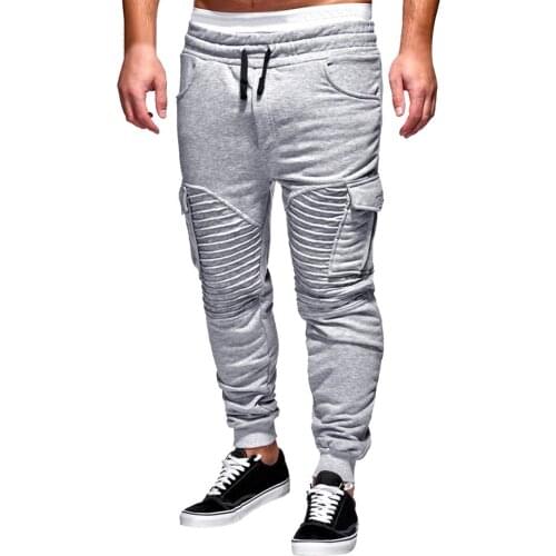 Fashion Men Pants Hip Hop Harem Joggers Pants Solid Color Overalls Casual Pocket Sport Work Casual Trouser Sweatpants
