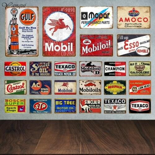 Motor Oil Mobiloil Metal Signs Gasoline Wall Plate Metal Vintage Garage Decor Bar Pub Man Cave Decorative Metal Plaque YA015