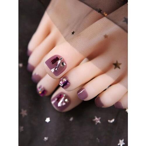 Full Toe Nail Sticker Waterproof Purple Toe Nail Wraps Nail Art Flash Rhinestones Toe Nails Decals Nail Design For Women Girls