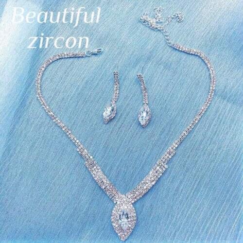 New womens Crystal Necklace Earrings Set bride wedding party accessories 2021 best selling Rhinestone Necklace earrings wholesa