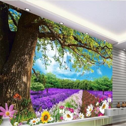 Beibehang Large - scale custom wallpaper beautiful tree flowers dream landscape 3D landscape background wall papel parede