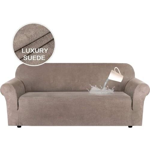 Solid Color Sofa Covers for Living Room Suede Fabric Waterproof Slip Covers Elastic Sectional Sofa Couch Chair Covers L Shape