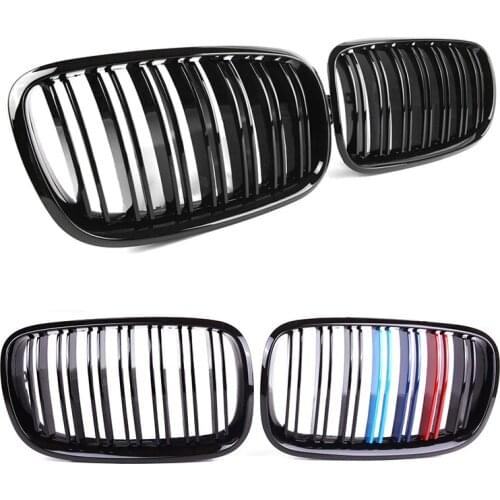 A Pair L+R Front Gloss Black/Matte Black Dual Slat Kidney Grille Front Grill For BMW E70 X5 E71 X6 2007-2013 Auto Accessories